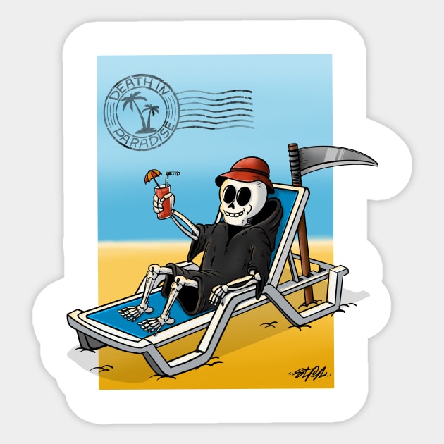 Death in Paradise - Grim Reaper on a break Sticker by madebystfn